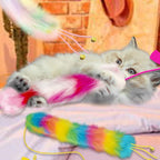 3 Pack Cat Wand Toy, Rainbow Cat Feather Toys with Bells, Teaser Wand with Soft Furry Tail, Interactive Toys for Indoor Cats & Kitten & Kitty