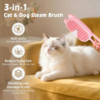Cat Steam Brush for Dog & Cat, Spritz Defur Comb 3 in 1 Pet Rechargeable Steam Brush Tool for Long and Short Haired Cats and Dogs, Anti-Static, Shedding, Detangling, Massage & Combing (pink)