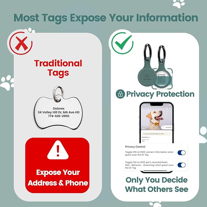 Dog ID Tag with QR Code & NFC, Silent Silicone Dog Name Tags Personalized for Pets- Scan QR for Instant Location Alert, Emergency Contact and Modifiable Pet Profile (Green)