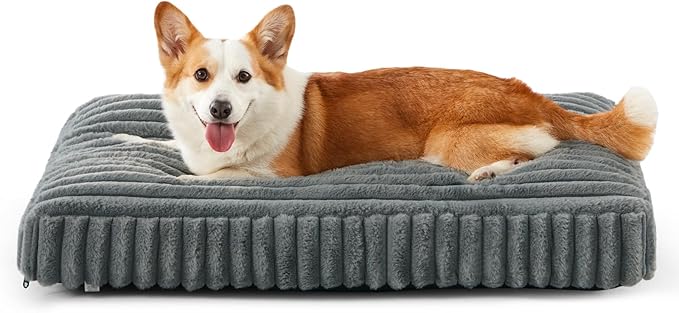 Dog Bed Medium Size Dog, Flat Pet Beds with Removable Washable Cover, Pet Mat Cute Crate Bed Thick Shredded Chopped Crate Foam & Anti Slip Bottom for Indoor, 29"x21"x3" Grey