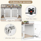 TTVIEW 71"H x 55"L Large Dog Crate Furniture with Hutch Shelf and Glass Door, Indoor Dog Kennel with Divider and Feeding Bowls for Large Dogs 2 Pets, Heavy Duty Dog Cage Pet House with 4 Doors, White