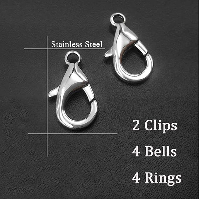 4 Sets Cat Bell for Dog Collar Charm Training Pet Pendant Accessories with 2 Pack Stainless Steel Dog Tag Clips(2 Small Silver)