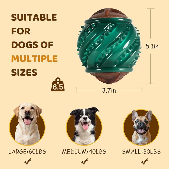 Dog Treats & Chew Toys: Long-Lasting Interactive Dog Toys to Keep Them Busy, Tough Dog Dental Chew, Enrichment Cognitive Healthy Ball Gift for Small Medium Large Breeds, Beef Flavor, Green