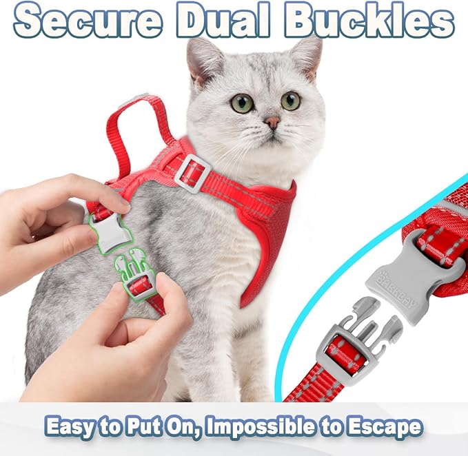 Cat Harness and Leash Set Escape Proof for Kitten Walking, Soft Adjustable Top Handle Vest Harnesses for Cats, Easy Control Breathable Reflective Small Medium Large, Red, S