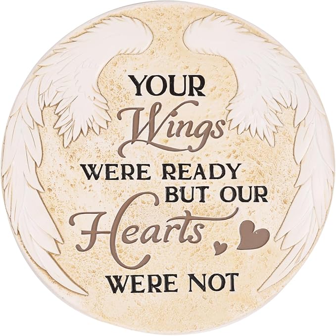 10 Inch Polyresin Memorial Garden Stone, Angel Wings Stepping Stones Outdoor, Memorial Gifts for Loss of Loved One, Décor for Homes, Lawn and Garden (Round Wings)