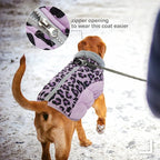 FUAMEY Dog Coat for Large Dogs,Waterproof Dog Winter Jacket with Harness Built in Puppy Cold Weather Coats Reflective Pet Vest with Zipper Warm Fleece Dogs Snowsuit Windproof Purple Leopard XXXL