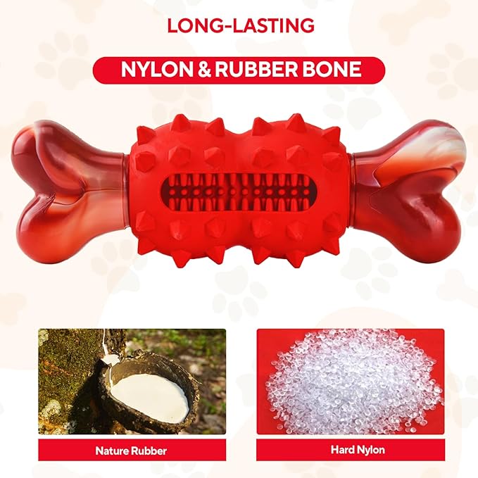 Dog Toys for Aggressive Chewers, Tough Indestructible Dog Chew Toys, Durable Nylon & Rubber Teething Toys for Large Medium Breed, Bone Shape