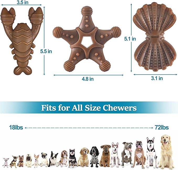 Dog Toys for Aggressive Chewers, Indestructible Toys for Large Dogs, Dog Chew for Large Medium Small Breed, 3 Pack Super Chewer with Tough Nylon, Gift for Dogs