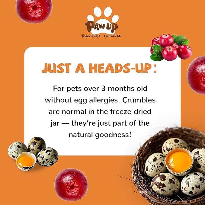 PAWUP Freeze Dried Cat & Dog Treats, Natural Quail Egg Yolk, Rich in Antioxidants Cranberry Added, High-Protein Pet Snacks for Coat & Urinary Health, 3.5 oz