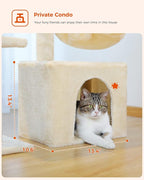 PEQULTI Small Cat Tree, [28.5''] Cat Tower for Indoor Cats, 2 Styles Activity Tree with Cat Scratching Posts, Big Hammock and Removable Top Perch Beige