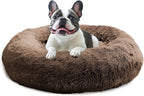 JOLLYVOGUE Calming Dog & Cat Bed for Small Dogs, Anti-Anxiety Donut Cuddler Cozy Soft Round Bed with Anti-Slip Bottom, Fluffy Faux Fur Plush Cushion Beds for Small Medium Dogs (27")
