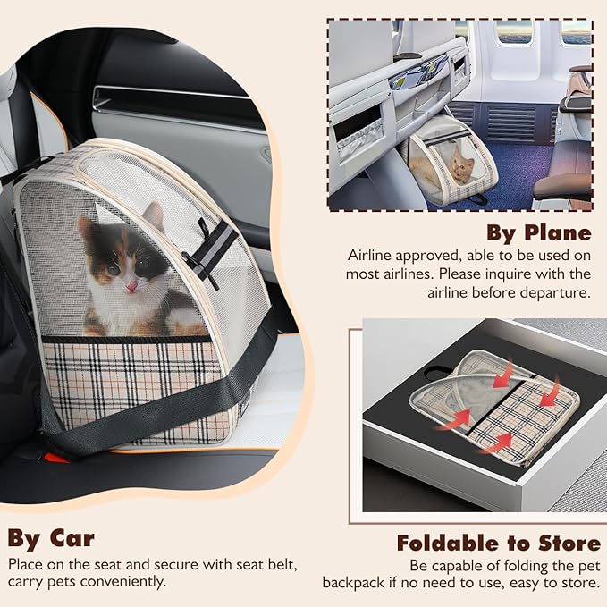 Pawaboo Cat Carrier Backpack, Pet Carrier Backpack for Kitties Small Dogs Puppies, Breathable Cat Bag Carrier, Small Dog Travel Backpack Carrier for Kitten Puppy Bunny, up to 22lbs, Apricot