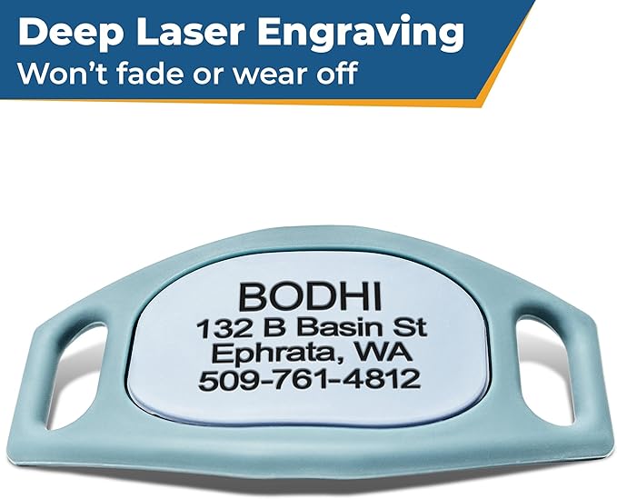 GoTags Silicone Slide On Pet ID Tag, Personalized Engraved Colorful Collar Slide Dog Tag Nameplate for Pets, No Noise Quiet Dog Tags Small Medium Large in 5 Colors