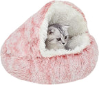 YUDANSI Cat Bed Hooded for Indoor Cats, Dog Bed with Large Covered Hood for Small Dogs Cats Puppy Kitty, Anti Anxiety Donut Cuddler, Anti Slip Plush Faux Fur Enclosed Pet Nest (Washable)(Pink-20inch)