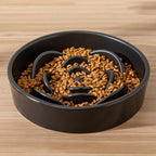 8.25'' Ceramic Slow Feeder Dog Bowls - Petal Shape Modern Dog Food Dish for Medium and Large Breeds, Puzzle Maze Bowl to Slow Down Eating, Anti-Gulping, Dishwasher & Microwave Safe, Black