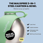 Malsipree 2-in-1 Portable Dog Water Bottle & Bowl for Small Dogs - Leak Proof & Insulating - Travel Water Dispenser - Stainless Steel Bottle & Silicone Bowl - Walking & Hiking (10 fl oz, Sage)