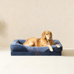 EHEYCIGA Memory Foam Dog Bed for Large Sized, Orthopedic Dog Sofa with Sides and Waterproof Liner, Washable Bolster Pet Couch with Removable Cover, 41x27x7.5 Inch, Navy