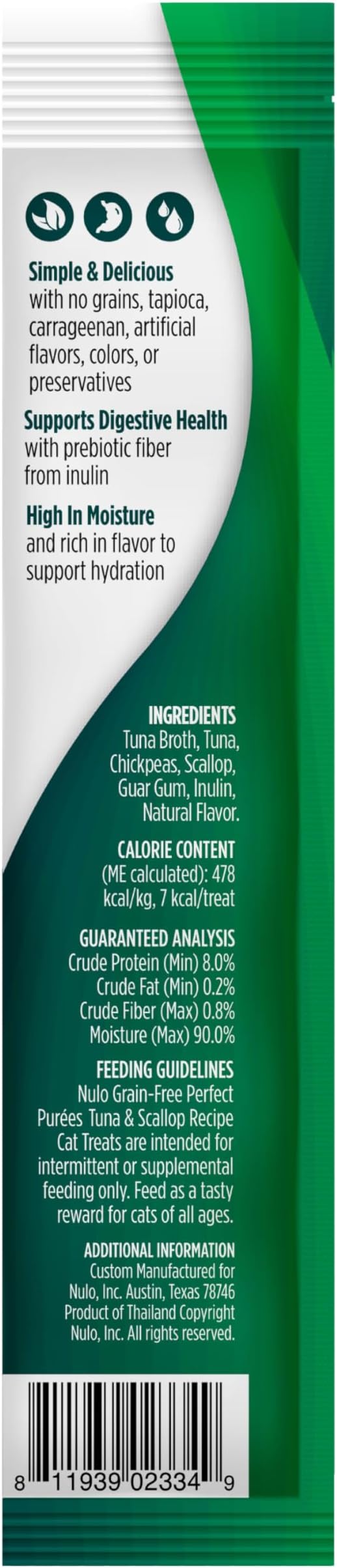 Nulo Freestyle Grain-Free Perfect Purees Premium Wet Cat Treats, Squeezable Meal Topper for Felines, High Moisture Content to Support Cat Hydration, 0.5 Ounce, Tuna & Scallop