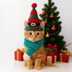 2 Pcs Cat Christmas Costume Cat Santa Hats with Scarf Pet Hat Scarf Set Pet Christmas Outfit Party Costume Supplies for Cats Small Dogs Puppy Accessories(Green,Belt Style)