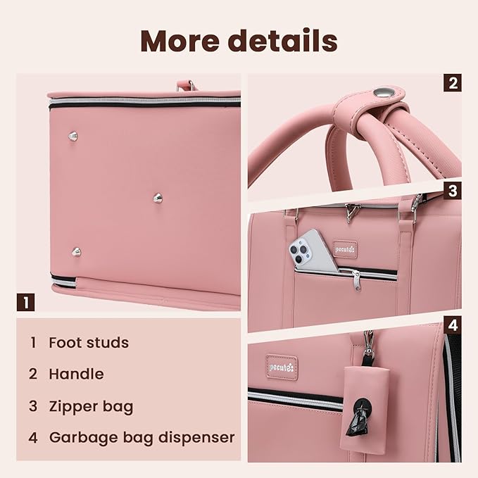 Pecute Stylish Cat Carrier Up to 13lbs, Soft Sided Small Dog Travel Carriers, Collapsible Pet Carrier for Small Cats and Dogs with Locking Safety Zippers, Puppy Carrier Airline Approved -Pink