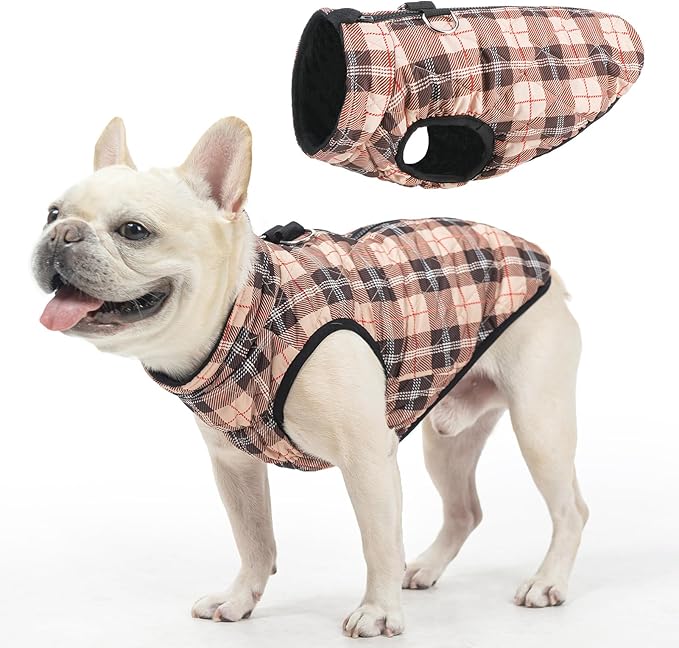 SCENEREAL Winter Coat with Harness for Small Medium Dogs, Waterproof Puffer Jacket with Zipper, Fleece Snow Clothes for Puppy