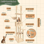 96.5"-108" Cat Tree Floor to Ceiling 7-Tier Cat Tower Adjustable Height with Scratching Posts, Cozy Hammock, Cat Condo for Indoor Cats(Beige)