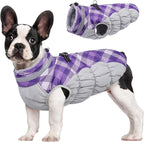 FUAMEY Dog Coat for Medium Dogs,Waterproof Dog Winter Jacket with Harness Built in Puppy Cold Weather Coats Reflective Pet Vest with Zipper Warm Fleece Dogs Snowsuit Windproof Purple Plaid M
