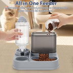 Yummy Sam Automatic Cat Feeder and Water Dispenser, 2 in 1 Large Capacity Gravity Small Pet Auto 2.5L Pet Feeder and 1L Waterer Set Feeder Dish for Small Medium Pets Dog Puppy Kitten (Grey Black)