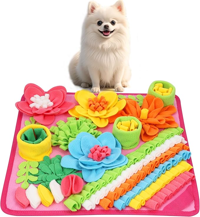 Snuffle Mat for Dogs Cats Rabbits, Pet Treats Feeding Mat, 15.4 x 15.4 inch for Small & Medium, Felt Wool Dog Sniff Mats for Slow Feed, Rabbit Foraging Mats, Relieve Anxiety, with Anti-Slip Bottom