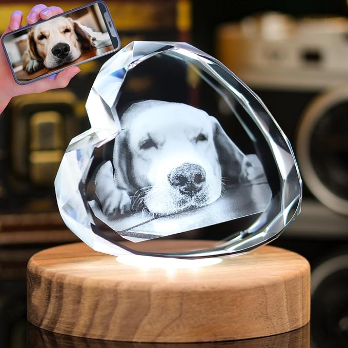 Personalized Pet 3D Crystal Photo，Pet Memorial Gifts for Dogs Cats Horses，Custom 3D Pictures,Engraved Crystal in Memory of Dog, Customized Pet Gifts