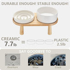 Ceramic Slow Feeder and Water Bowl Set for Medium and Large Dogs, Ceramic Dog Bowls Elevated with Wooden Stand, 2.0 Cups Dog Slow Feeder(30oz) and 70oz Water Bowl Set, White