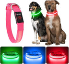 YFbrite Light up Dog Collar, USB Rechargeable LED Puppy Collar Super Bright Adjustable Glowing Dog Lights for Night Walking (Design 2- Pink, Small)