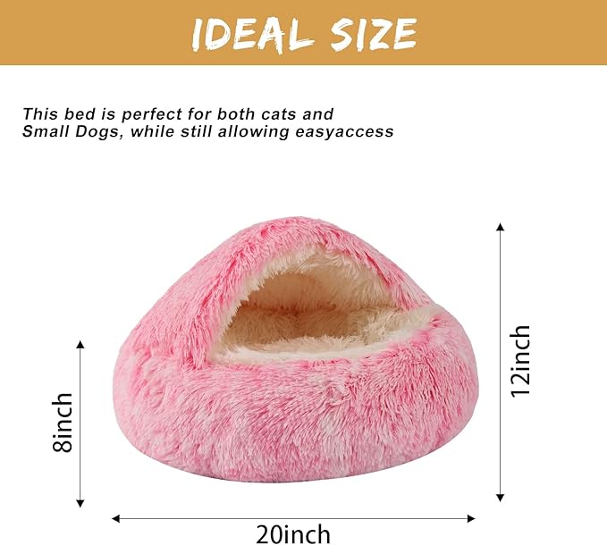 Dog Beds for Small Dogs, Cat Bed Cave, Washable Cute Cat Bed, Cozy Nook Pet Bed for Dogs or Cats, Anti-Slip Puppy Bed Fits up to 12 lbs Pets(Pink, 20" x 20")