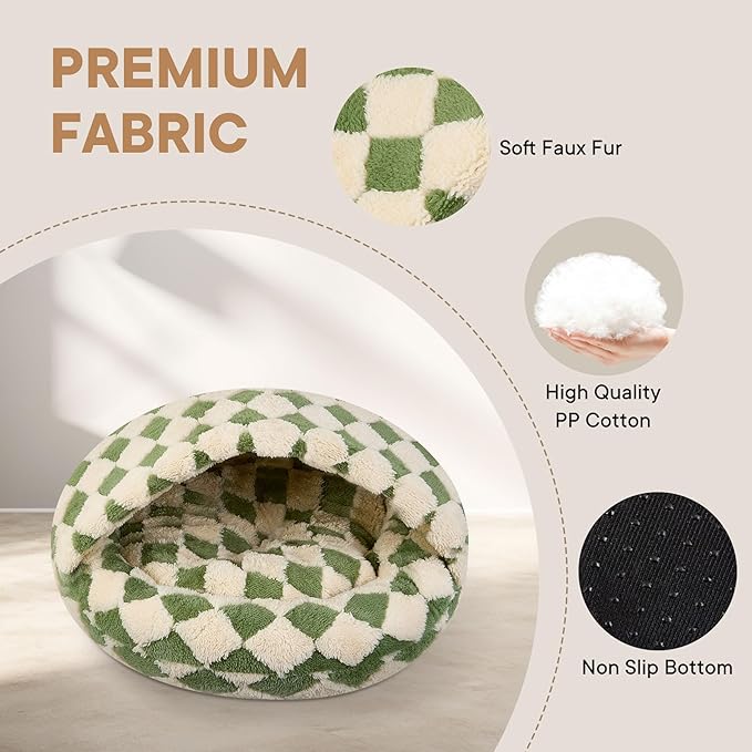 Dog Beds for Small Dogs, Cat Bed Cave, Washable Cute Cat Bed, Cozy Nook Pet Bed for Dogs or Cats, Anti-Slip Puppy Bed Fits up to 5 lbs Pets(Green, 16" x 16")