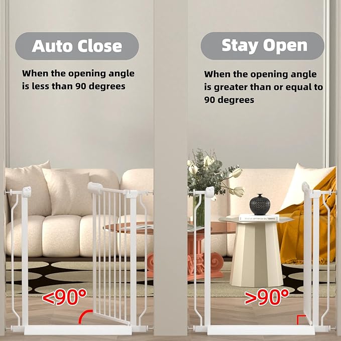 TSAYAWA Extra Wide Baby Gate with Door,38.5-43.3 Inch Walk Through Large Long Child Gates for Stair Doorway - Indoor TSAYAWA Outdoor Safty Gate for Toddler Pet Dog Doggie White