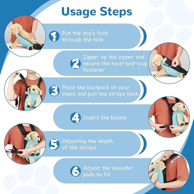 YUDODO Pet Dog Carrier Backpack Adjustable Dog Front Carrier, Legs Out Easy-Fit Dog Travel Backpack Carrier for Hiking Camping for Small Medium Dogs Cats and Rabbits (Small (Pack of 1), B-Sky)