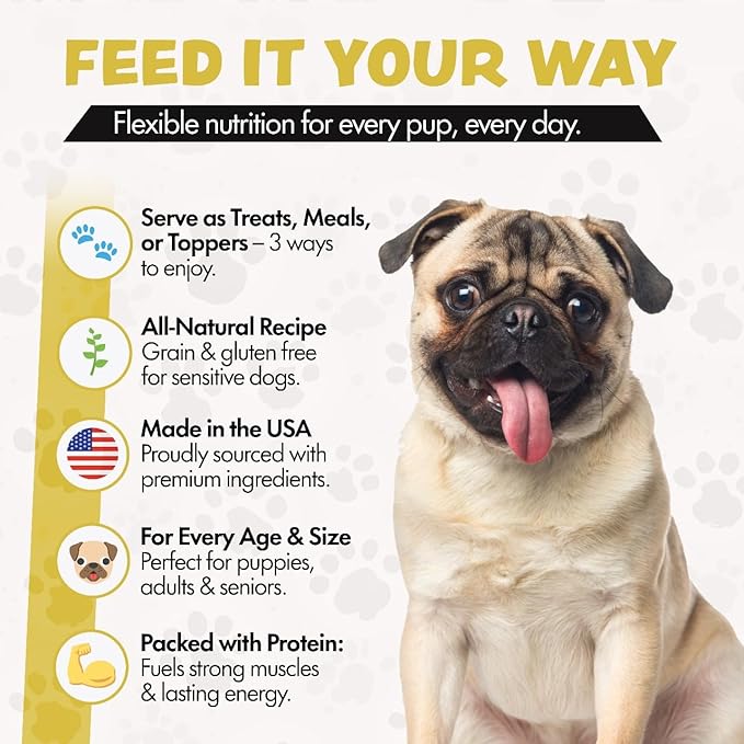 Freeze Dried Dog Food for Small & Large Dogs, 16 Oz (500+Pieces) Chicken Dog Food Toppers for Picky Eaters, USA Made- Grain Free & All Natural Freeze Dried Treats Made with 96% Meat Organs