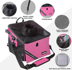 Pet Carrier Bicycle Basket Bag Pet Carrier/Booster Backpack for Dogs and Cats with Big Side Pockets,Comfy & Padded Shoulder Strap,Travel with Your Pet Safety（Pink Carnation）