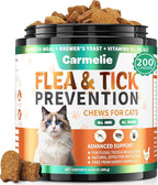 Flea and Tick Treatment for Cats - 200 Chews Flea and Tick Prevention for Cat Chewables - Flea Treatment for Cats All Breeds & Ages - Natural Cat Fleas and Ticks Defense - Chicken Flavor