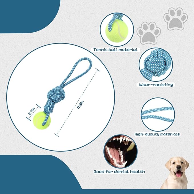 Dog Rope Toy for Medium and Small Dogs Interactive Puppy Toys Tug of War Rope Tether Tug Outdoor Dog Toy 1 Knot Puppy Teething Chew Cotton with Tennis Ball