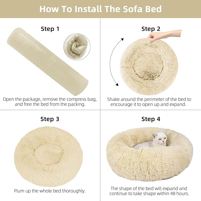 Cat Beds for Indoor Cats,20 Inch Dog Bed for Small Melium Large Dogs, Washable-Round Pet Bed for Puppy and Kitten with Slip-Resistant Bottom