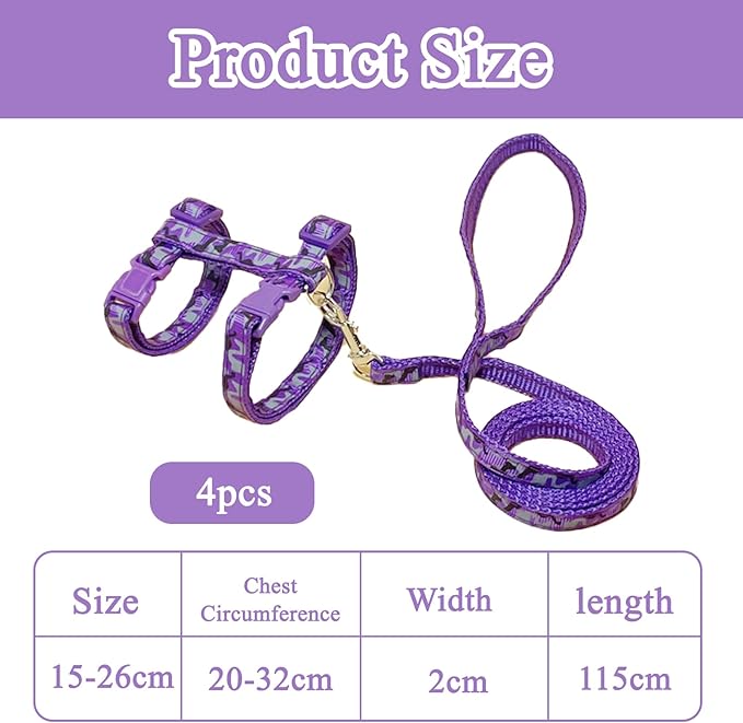2 Pack Cat Harness and Leash Set with Collar, Escape Proof & Adjustable Kitten Harness for Small to Medium Cats, Walking & Travel Set (Black + Purple)