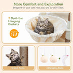 Globlazer Heavy Duty Cat Tree, 74in Sturdy Cat Tower for Large Cats Adult, Big Cat Tree with 5 Sisal Scratching Posts, 2 Padded Condos, 2 Dual-Ear Hanging Baskets, Enlarged Top Perch, S74, Beige