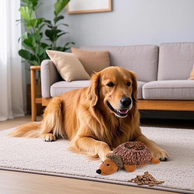 Interactive 2 in1 Snuffle and Squeaky Plush Dog Toy, Treat Hiding Dog Toys, Enrichment Stuffed Toys, Hedgehog Shape