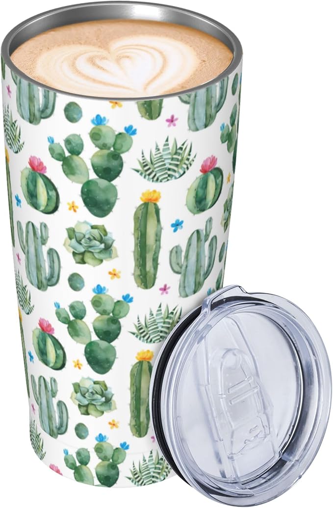 Cactus Tumbler with Lid and Straw, 20 Oz Stainless Cup Steel Insulated Water Bottle Travel Coffee Mug