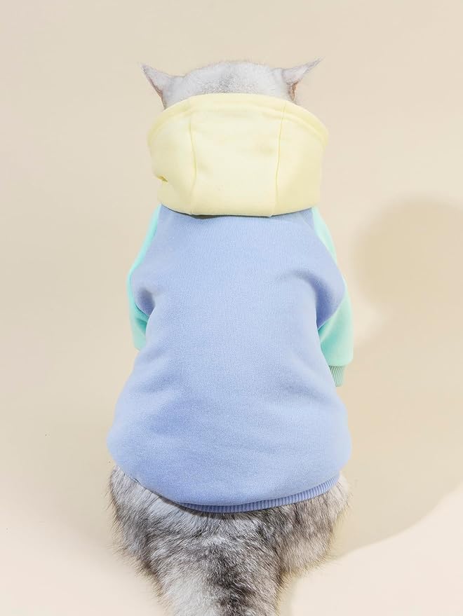 QWINEE Basic Dog Hoodie Sweatshirt Puppy Sweater Warm Cat Costumes Pet Clothes for Chihuahua Puppy Kitten Small Medium Dogs Yellow and Blue X-Large