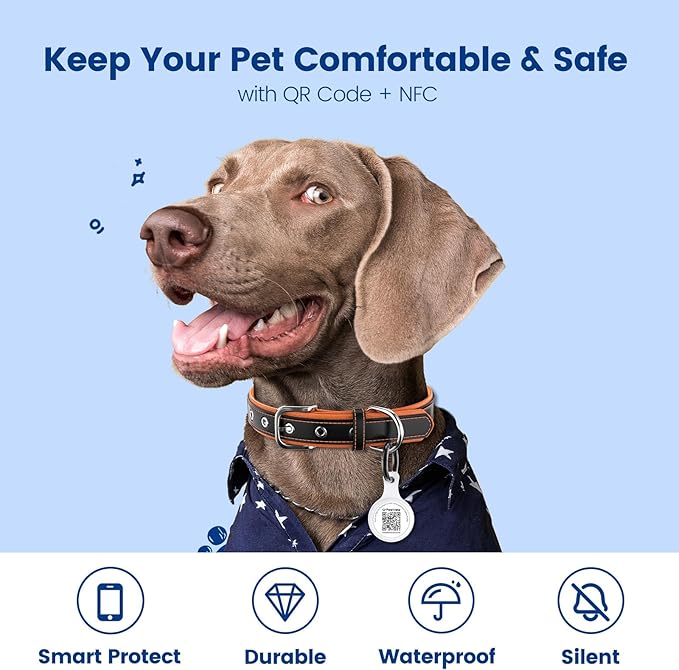 Dog ID Tag with QR Code & NFC, Silent Silicone Dog Name Tags Personalized for Pets- Scan QR for Instant Location Alert, Emergency Contact and Modifiable Pet Profile (White)