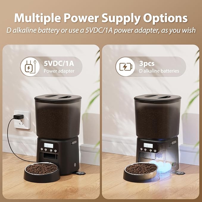 Automatic Cat Feeder,4L Timed Cat Dry Food Dispenser,Pet Feeder up to 6 Meals and 30 Portions per Day,10S Voice Record,Flexible Schedule Timer,Dual Power,Stainless Steel Bowl,for Cats and Small Dogs