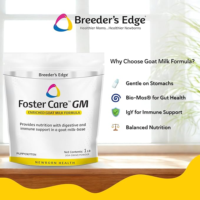 Breeder's Edge Foster Care GM - Goat Milk Based Powdered Milk Replacer - Puppies , Kittens , Cats & Dogs Formula - Easy Digestion - 1 lb