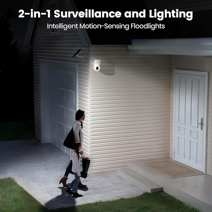 aosu Security Cameras Wireless Outdoor - 3K/5MP Solar Powered 400-Lumen Floodlight Camera, 360° Pan/Tilt Surveillance, Night Vision, 2.4GHz WiFi Camera, Auto Tracking, AI Human/Vehicle/Pet Detection